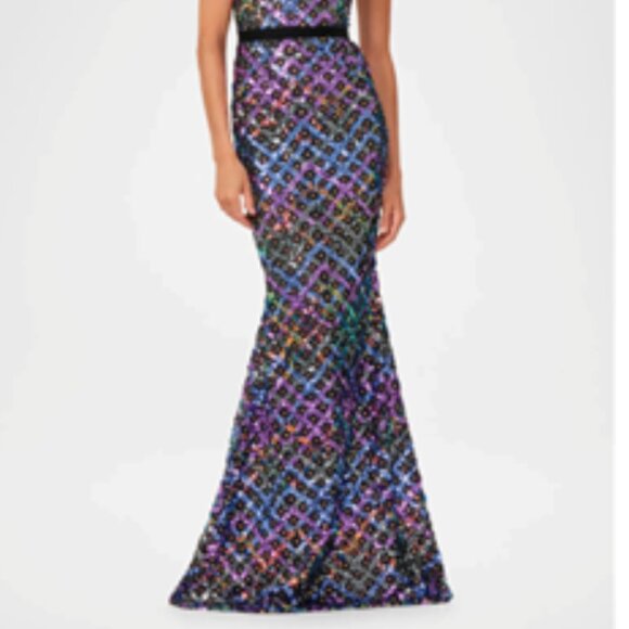HELSI Evan Sequined Trumpet Gown Maxi Dress Lavender Multi S NWT $625 - Picture 2 of 13